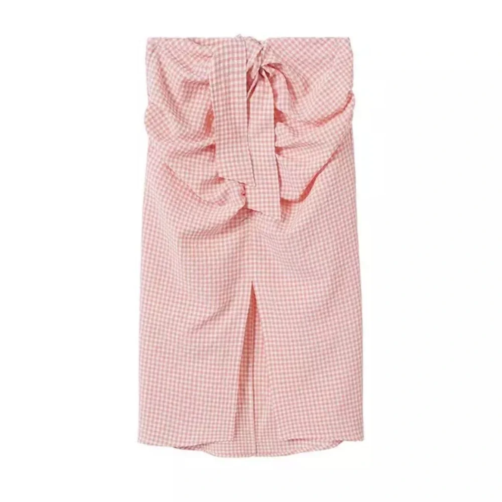 Mango Pink Checkered Midi Skirt Sz L